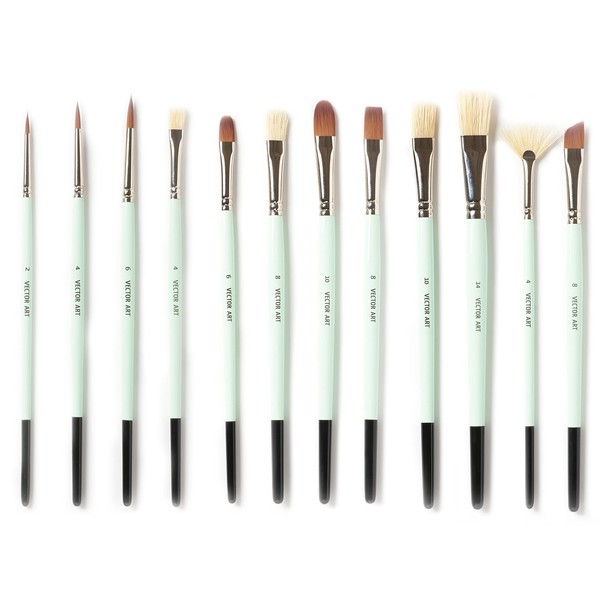 12 pcs Professional Paint Brush Set, Natural Hog Hair and