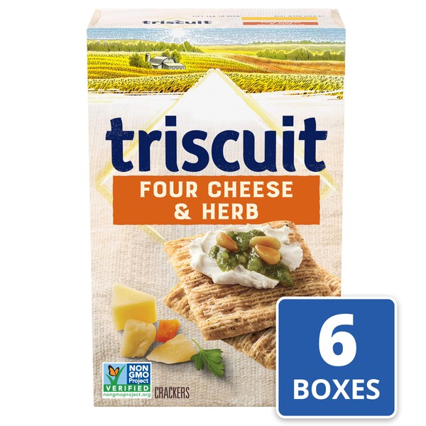 Triscuit Four Cheese and Herb Crackers, Non-GMO, 8.5 Ounce (Pack of 6)