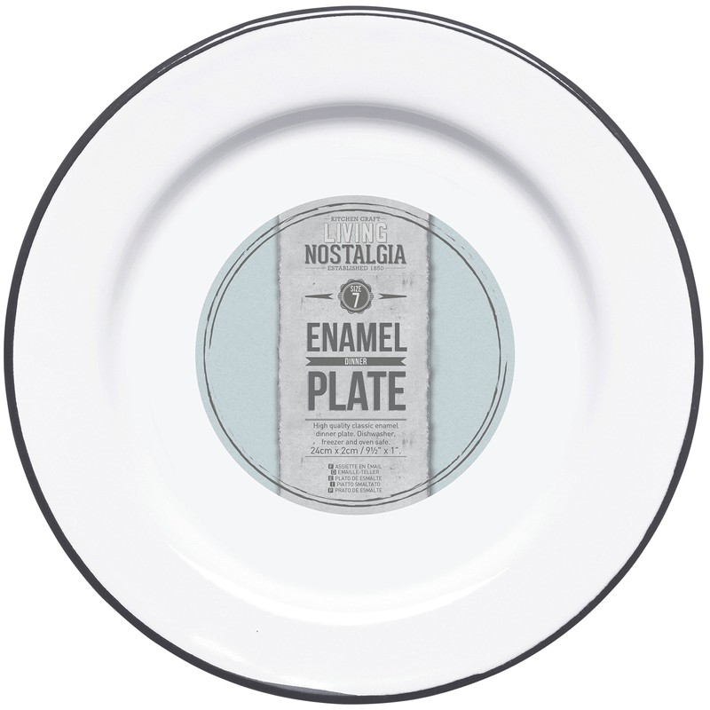 KitchenCraft Living Nostalgia Enamel Breakfast Plate, White/Grey, 24 cm (9.5