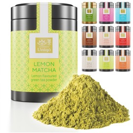 Tea Uniqo Lemon Matcha Tea Powder - Ideal for Drinking, Ice Cream, Latte, Shakes, Baking or Cooking - Japanese Green Tea Powder with Lemon Flavour, No Artificial Dyes in Elegant Tin