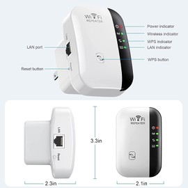WiFi Extender Booster, WLAN Repeater Amplifier up to 5000 sq.ft with Repeater/AP Mode, Long Range Amplifier with Ethernet Port to All Devices, 1-Key Setup, Access Point