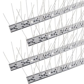 Hausse Stainless Steel Bird Spikes 4 Pack, Squirrel Small Birds Pigeons Crows and Woodpeckers Deterrent Devices Bird Repellent Spikes, Assemble Easily Covers 4 Feet for Outdoor Wall Fence