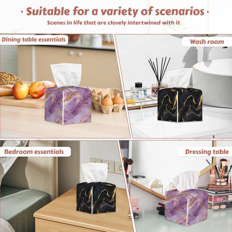 2 Pcs Black Gold Marble Tissue Box Cover Leather Tissue