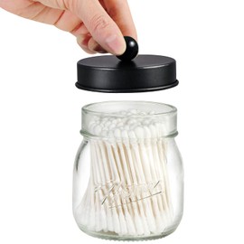 SheeChung 2 Pack Qtip Holders, Black Bathroom Decor, Cotton Swab Holders, Bathroom Jars, Restroom Decor for Cotton Balls, Pads, Floss Picks - Black