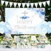 Sursurprise Christening Decorations Blue for Boys, Happy Christening Backdrop, On