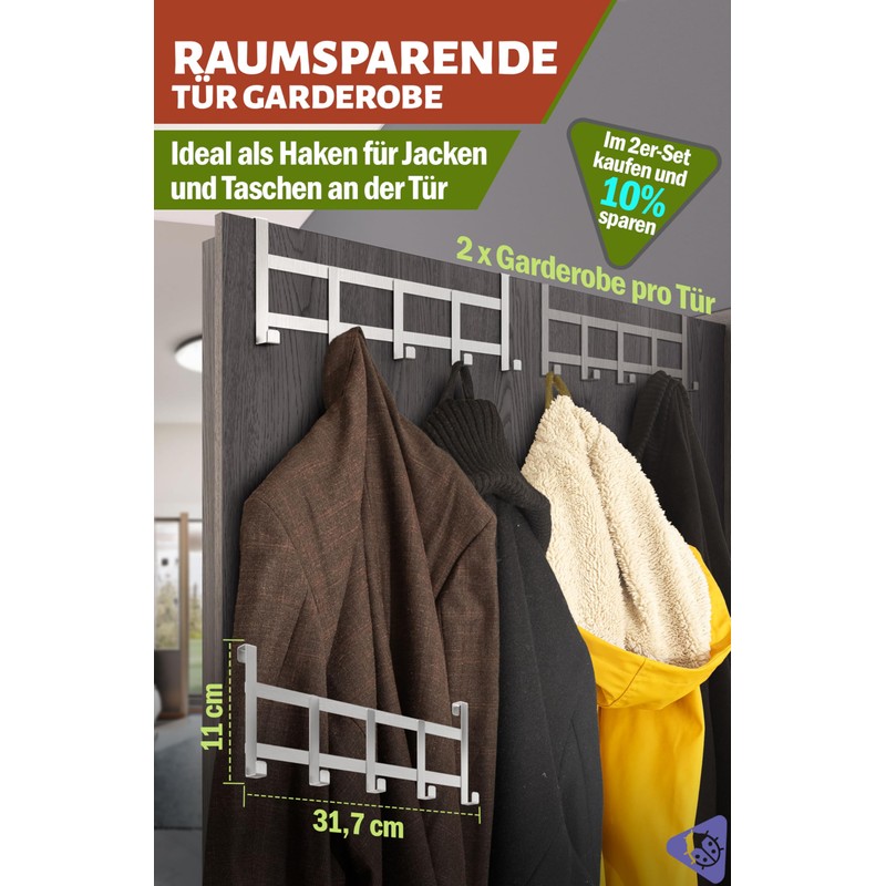 Menz Door Coat Rack for Hanging, Stainless Steel - Space