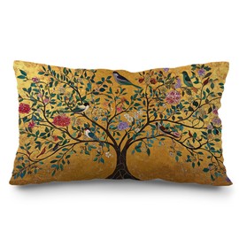 Gold Tree of Life Throw Pillow Cover 12x20