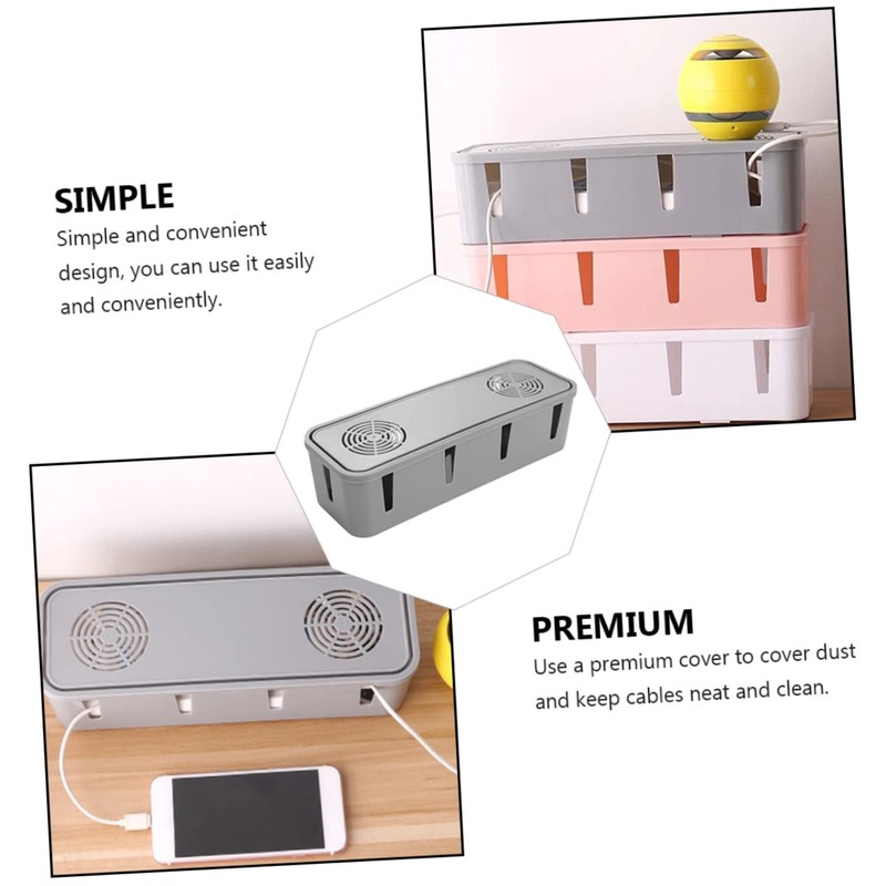 SHINEOFI Plug Receiving Box for Desktop Grey Cable Organizer Lid