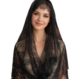 Mantilla católica para la iglesia y la misa latina, velo de encaje floral, velo de boda para capilla para mujer