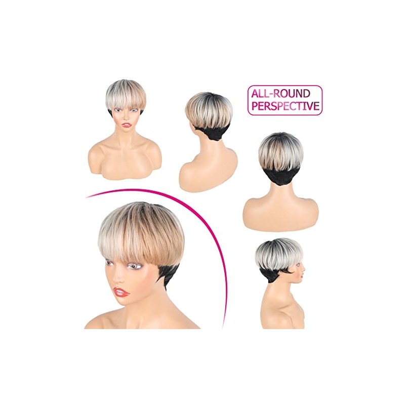LEOSA Pelucas de Corte Pixie con Flequillo para Mujeres Negras,