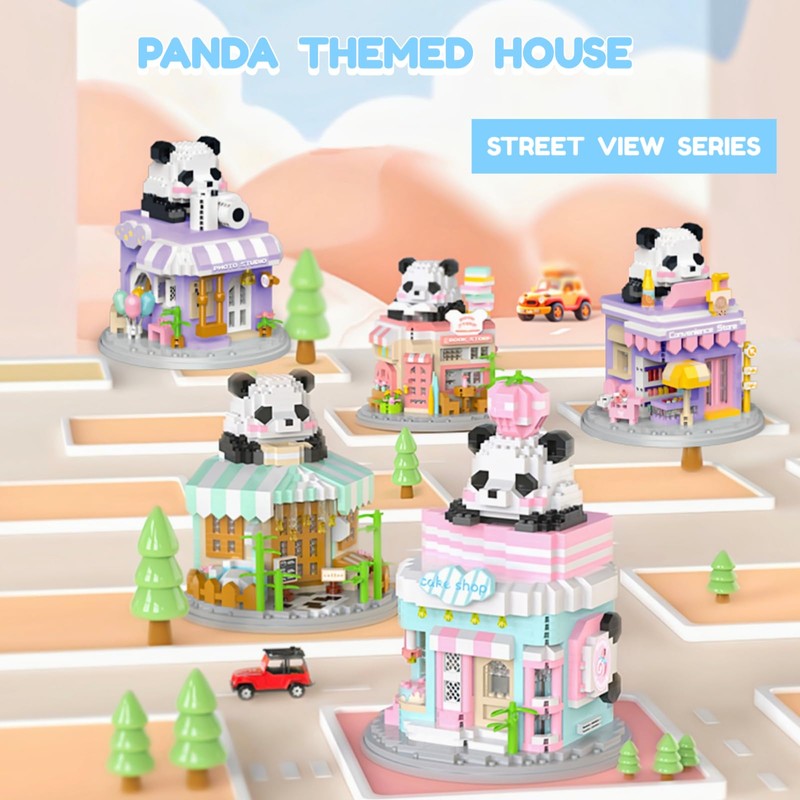 WULOBOOI Street View Bookstore Mini Building Blocks,872 Pieces Cute Panda