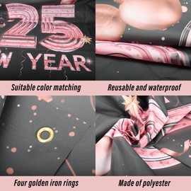 Sahunfri New Year's Eve Decoration 2025, Pink and Gold New Year's Eve Decoration, New Year's Eve 2025 for Party, 180 x 110 cm