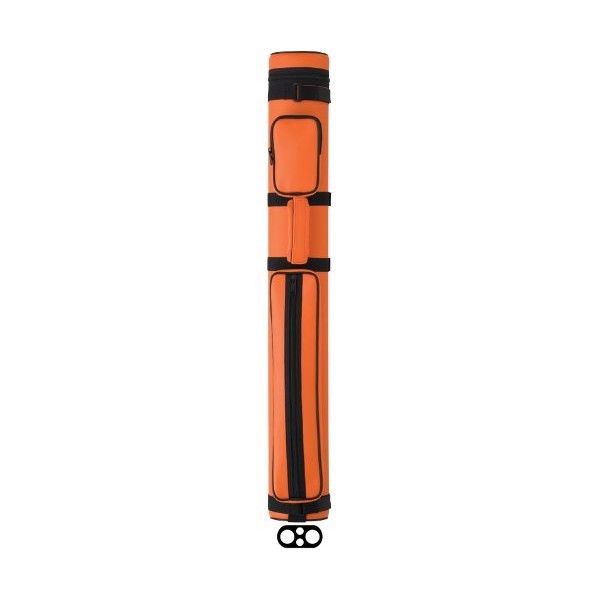 Action 34" Long Pool Cue Hard Carrying Case - Holds 2 Butts & 2 Shafts Separate Molded Tubes Large Zippered Accessory Pockets Adjustable 1" Vinyl Carrying Strap, Fits up to 32" Shaft or Butt Orange