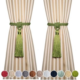 Fenghuangwu Curtain Tiebacks Tassel Tie-Backs, Rope Curtain tie Backs Handmade Curtain Holdbacks Made from Polyester (Green, 2p)