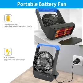 Gazeled Battery Operated Fan, Camping Fan Battery Powered, Super Long Lasting, 5'' Portable D-Cell Battery Powered Desk Fan with Timer, 3 Speeds, Quiet, 180° Rotation, for Office,Bedroom,Outdoor, F24