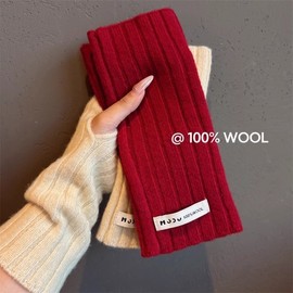 Korean Style Ring Spike Fashion 100% Wool Knitted Short Arm Warmers for Autumn/Winter Arm Warmer Red + Free Size 10ea