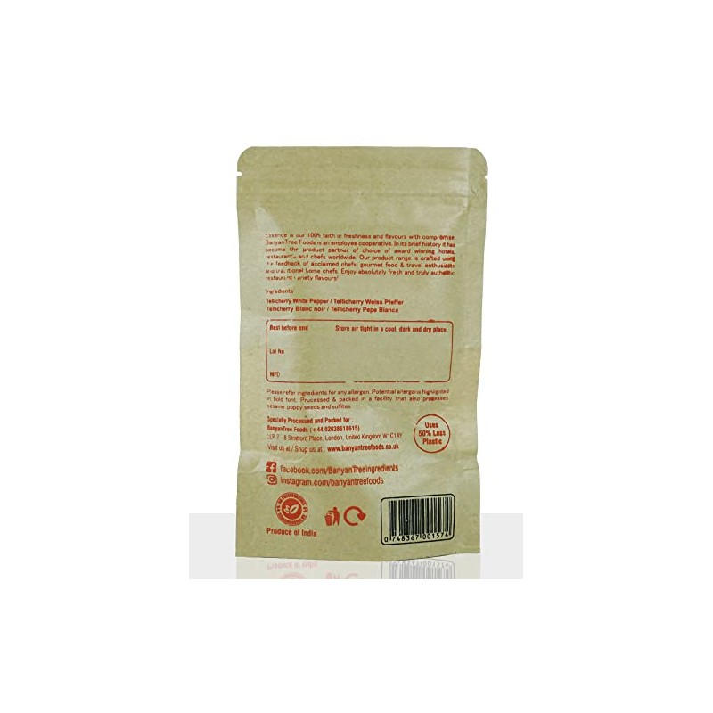 BanyanTree Foods White Peppercorns 100g~ All Natural, Indian Origin