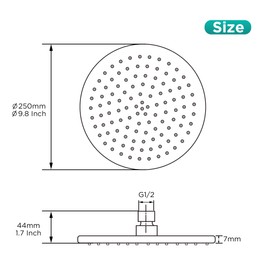 Round Rainfall Shower Head 9.8-Inch Large Overhead Fixed Rain Showerhead Full Body Coverage Stainless Steel Shower Head with Adjustable Swivel Ball Joint | G1/2" Universal Fitting | Polished Chrome