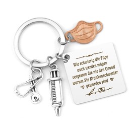 Hightopup Nurse Keyring Stainless Steel with Engraving Stethoscope Syringe Pendant Medical Student Doctor Gift for Birthdays Graduation Christmas Inspirational Gift, 080413
