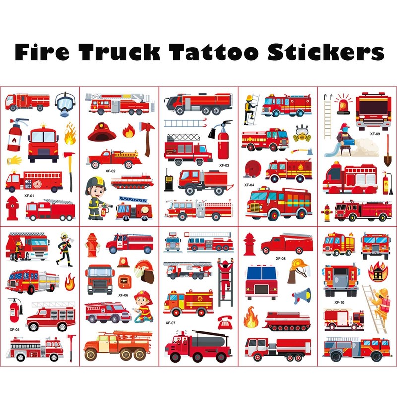 Qpout 10 Sheets Fire Engine Temporary Tattoos for Children Fireman