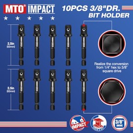 MTO 3/8-Inch Drive Impact Socket Adapter Set 10PCS, 1/4” Hex Shank Drill Wrench Adapter for Automotive & DIY, Power Drill To High Torque Impact Wrench, CR-V Steel