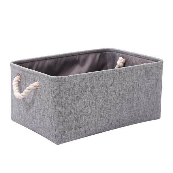 PWVMWM Fabric Grey Storage Boxes with Handles, Small Grey Storage Basket, Canvas Storage box for Cupboards, Shelves, Toys, Clothes, Office (grey, small)