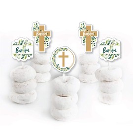 Baptism Elegant Cross - Dessert Cupcake Toppers - Religious Party Clear Treat Picks - Set of 24