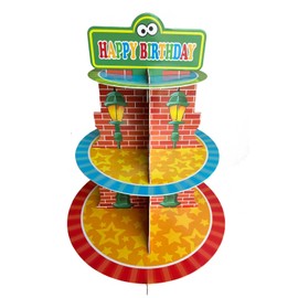 Zliisang Cartoon Happy Birthday Cupcake Stand Cartoon Street Birthday Party Supplies Table Decorations 3 Tier Cupcake Tower Tiered Dessert Stand for Party