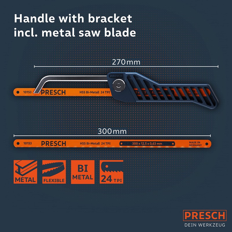 Presch Junior Hacksaw Flexible 300mm - 3in1 Hacksaw for Metal