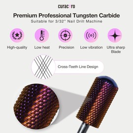 Curacoro Nail Drill Bits 3/32'' - L-Shape Smooth Stop Barrel Carbide Bit (Fine) for Professional Finish, Gently Remove, Buff & Polish Gel Nails, Nail Art Pedicure Manicure Salon & Home
