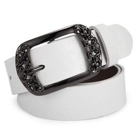 McFanBe Women Leather Belt for Ladies Pants Jeans Waistline Under 48 Inches (XXL:133cm(Fit waist size 107-118cm/43-46"), A:White)