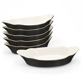 Au Gratin Baking Dishes, by Kook, Mini Casserole Dish, Set of 6, for Banana Split, Oven and Microwave Safe, Dishwasher Safe, Ceramic Serving Dishes, Lasagna & Cobblers, Individual Serving, 12 oz (Black)