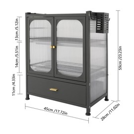 LYNICESHOP Multi-functional kitchen organizer with dish rack and drawer, 2-tier countertop organizer for dishes, cutlery and cookware, space-saving for small kitchens (gray)