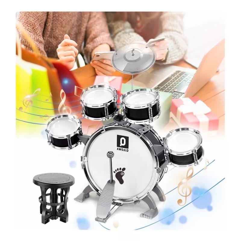 TOYGAGADE Batería Niños Banco Baquetas Platillo Bombo Musicales Toygagade