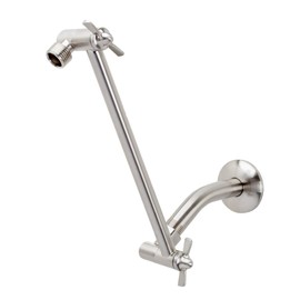 Shower Head Extension Arm by JS Jackson Supplies, Adjustable 10 Inch Showerhead Extender with Flange, Solid Brass Construction, Universal Tall Hi-lo Pipe Height Extending (Stainless Steel Finish)