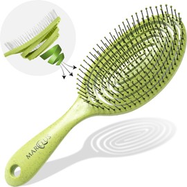 marQus Organic Hair Brush without Pulling with Unique Double Spiral Spring and More Bristles for Optimal Pressure Distribution and Care, Detangling Brush for All Hair Types, Pack of 1, Lime Green