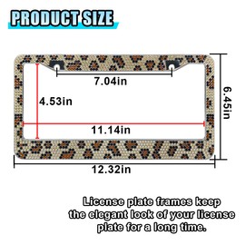 2PCS Bling License Plate Frames, Leopard License Plate Tag Cover, Sparkly Rhinestone Car Decoration Accessories, Stainless Steel License Plate Holder for Women (Leopard)