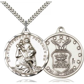 bliss Sterling Silver St Saint Christopher Medal Pendant Necklace Air Force With Chain
