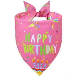 WoffBow Dog Birthday Girl Bandana for Small Dogs - Reversible Pink Confetti Tie-On Scarf, Happy Birthday Party Outfit Puppy Gift, 9-14" Neck
