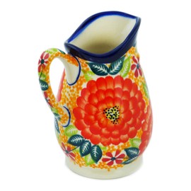 Polish Pottery 9 oz Creamer (Red Fantasy Theme) Signature UNIKAT + Certificate of Authenticity