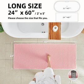 TYUU Pink Long Bathroom Rugs, Waffle Runner Rug Bathroom Non Slip Washable Quick Dry Cute Bath Mat Boho Farmhouse Bath Decor, 60"x24" Pink
