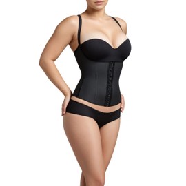 Squeem Seductive Open Bust Shapewear Vest: Enhances curves, adjustable compression, back smoothing, adjustable straps, steel boning - Black/XXS