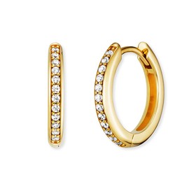 Engelsrufer Filigree Keep It So Simple Women's Creole Earrings Lola Gold-Plated Sterling Silver Set with 24 White Zirconia Stones - Clip Closure - Nickel-Free - Size: 16 mm, Sterling Silver, Cubic