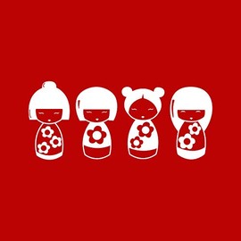 Set of 4 Vinyl Wall Art Decal - Kokeshi Dolls - 17" x 40" - Modern Traditional Japanese Dolls Design Shape Sticker for Kids Room Playroom Nursery Daycare School Office Business Coffee Shop Decor