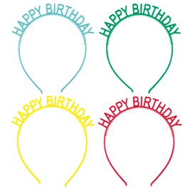Unique 23559 - Happy Birthday Headbands - Assorted Colours - 4 Count (Pack of 1)