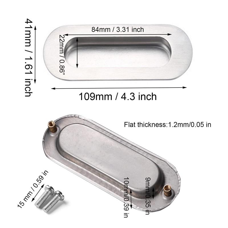 SyiXute 2 Pack Flush Pulls for Sliding Doors,Stainless Steel Ellipse