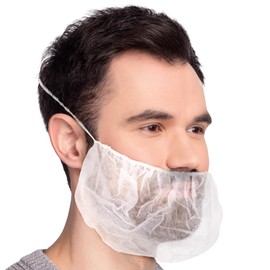 ABC Pack & Supply White Disposable Beard Covers, 21 Inch. Pack of 100 Kitchen Beard Guard Food Service. Heavy Duty Beard Nets for Men. Lightweight & Breathable Beard Cover Protector with Single Loop