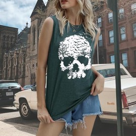 Camisas de calavera para mujer, divertidas camisetas con gráficos góticos, novedosas, camisetas de terror informales
