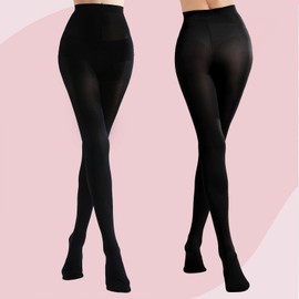 RubyRunk Opaque Tights for Women-80D Ladies Pantyhose with High Waist and Wide Waist Band(black-s)