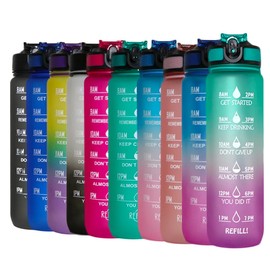 32 Oz Water Bottle with Drink Straw & Strap, Time Marker use for Gym, Sports, Fitness, Outdoor, Hiking and More (Black)